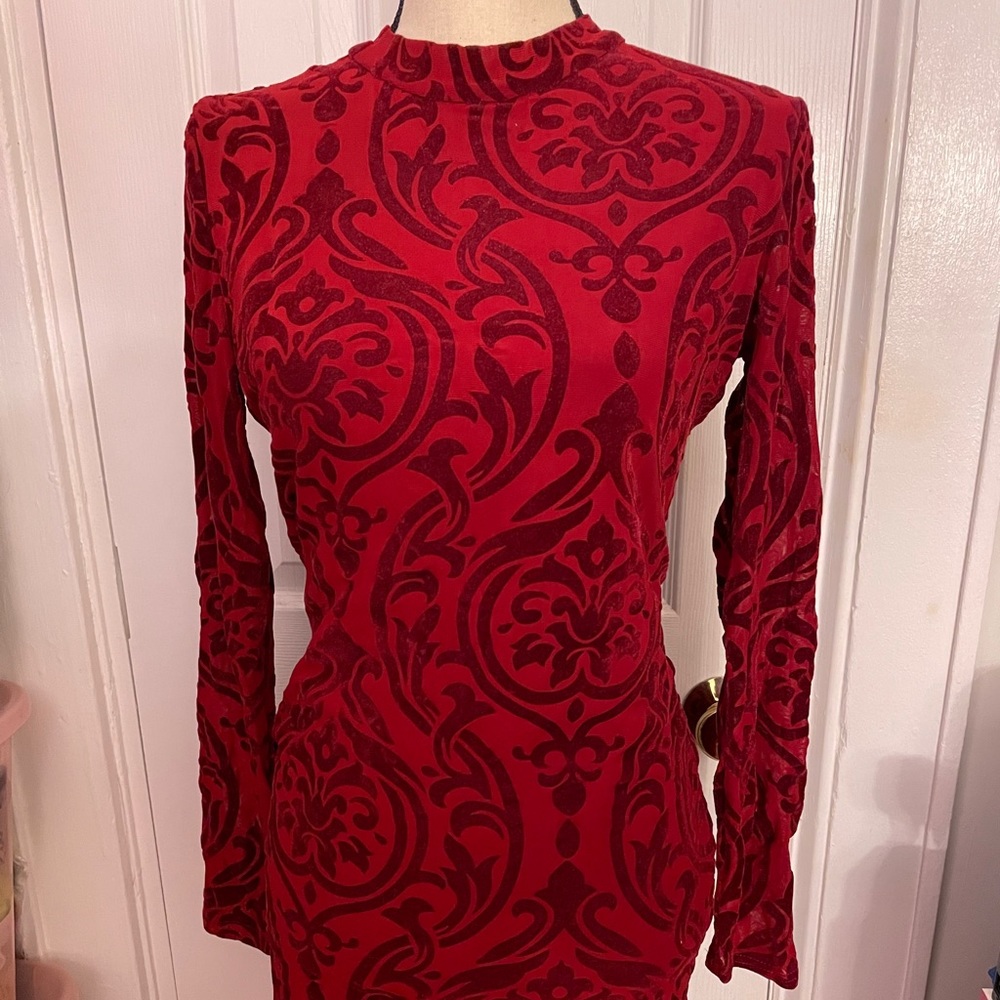 Red Dress with Velvet Details